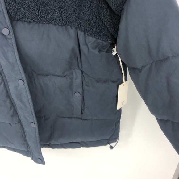 Good American Sherpa Mix Cocoon Puffer Jacket Midnight Blue size 3 / Large - Picture 6 of 8